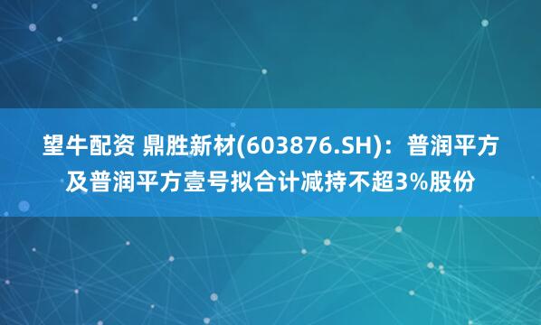 望牛配资 鼎胜新材(603876.SH)：普润平方及普润平方壹号拟合计减持不超3%股份